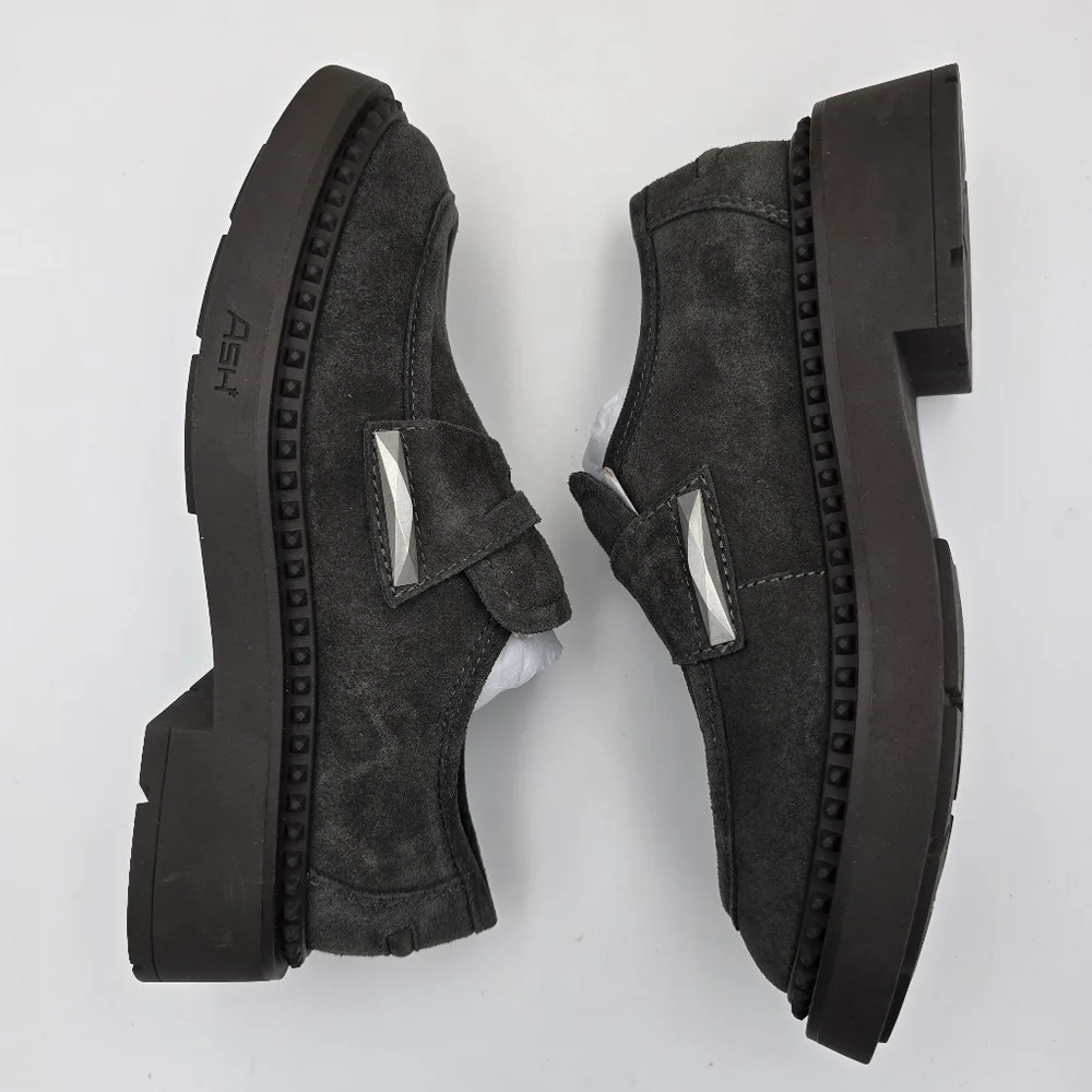 NIB Ash Medusa Suede Studded Platform Loafers, Bistro, EU 35/US 5, with dust bag - Picture 12 of 16